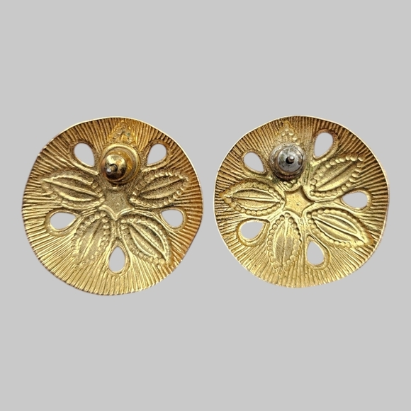Elegant Gold Tone Sand Dollar Earrings - Picture 3 of 4